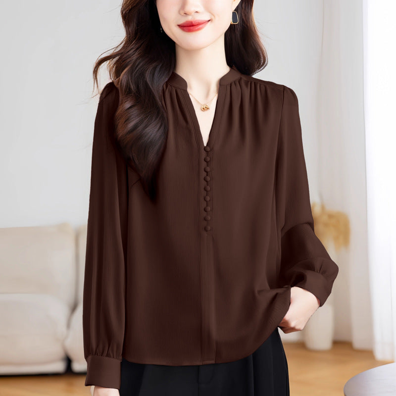 Lady Temperament V-neck Slimming Solid Color Top