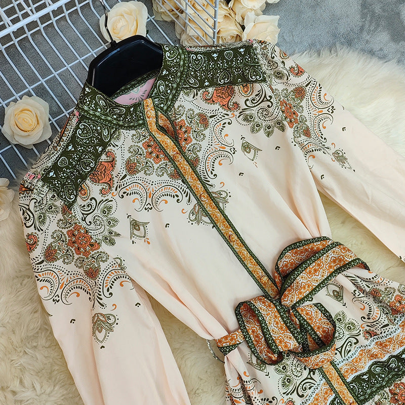 Women's Printed Long-sleeved Boho Dress