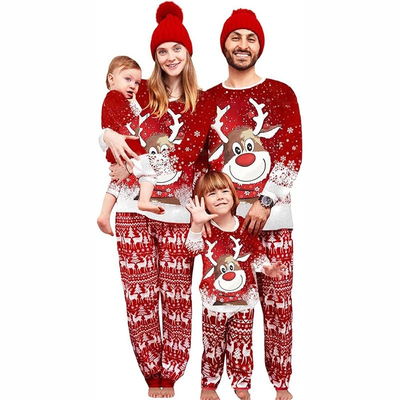 Parent-Child Two-piece Suit Elk Printing Pajamas Suit Homewear