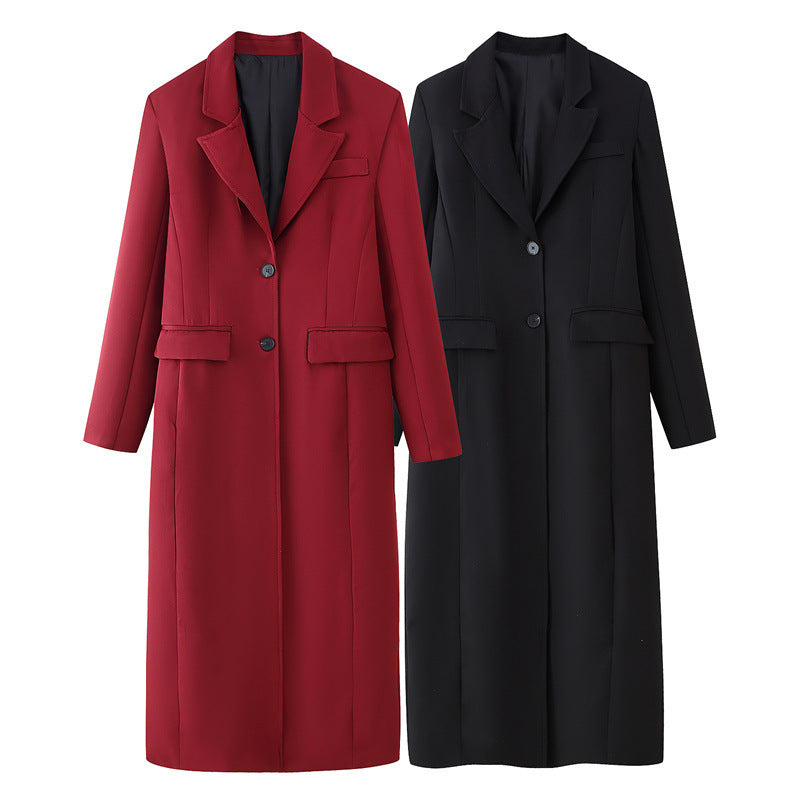 Fashion Simple Two-color Slim Temperament Long Overcoat Outerwear Women