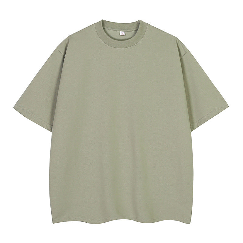 Double Yarn Short Sleeve Sweat-absorbing Cotton T-shirt Top