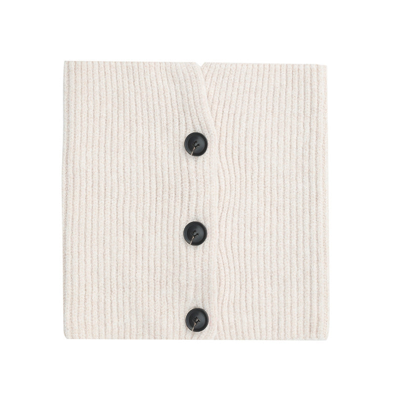 European And American Winter Korean Style Wool Solid Color Clip Flower Shaped Button Knitted Scarf