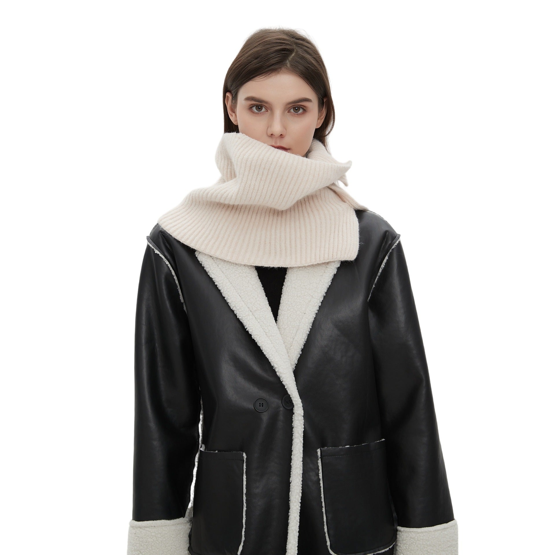 European And American Winter Korean Style Wool Solid Color Clip Flower Shaped Button Knitted Scarf