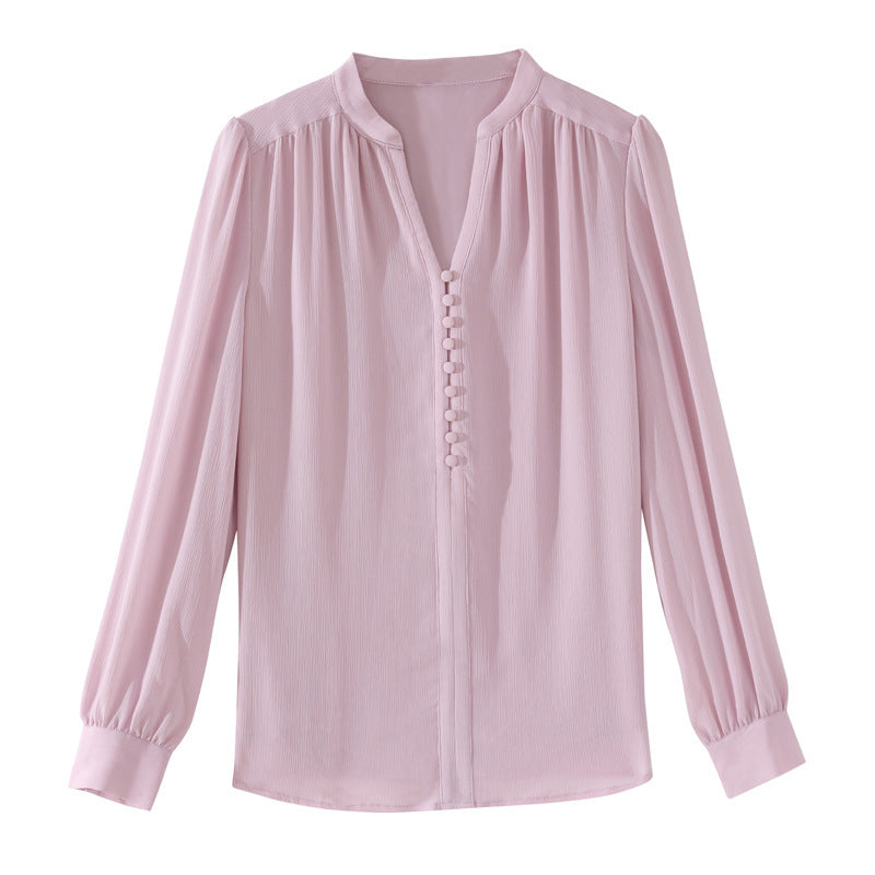 Lady Temperament V-neck Slimming Solid Color Top