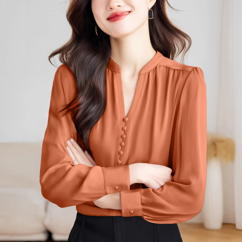 Lady Temperament V-neck Slimming Solid Color Top