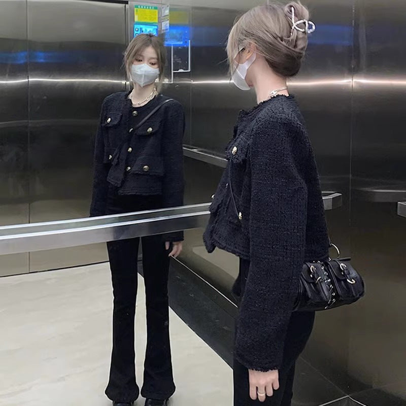 Long Sleeve Classic Style Black Short Coat For Women