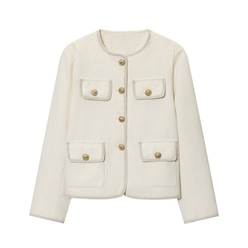 Women's Round Neck Pocket Velvet Coat