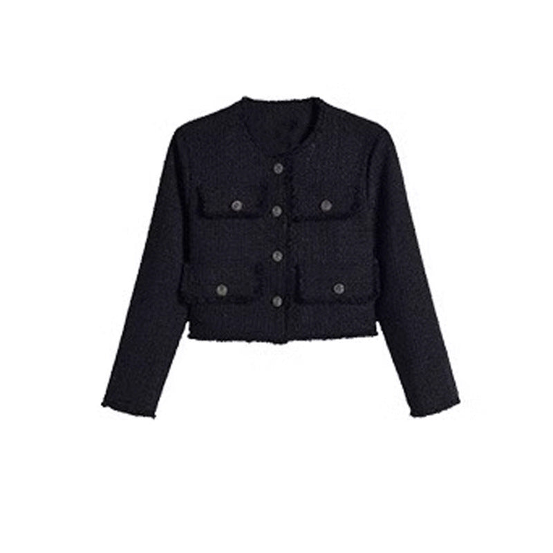 Long Sleeve Classic Style Black Short Coat For Women