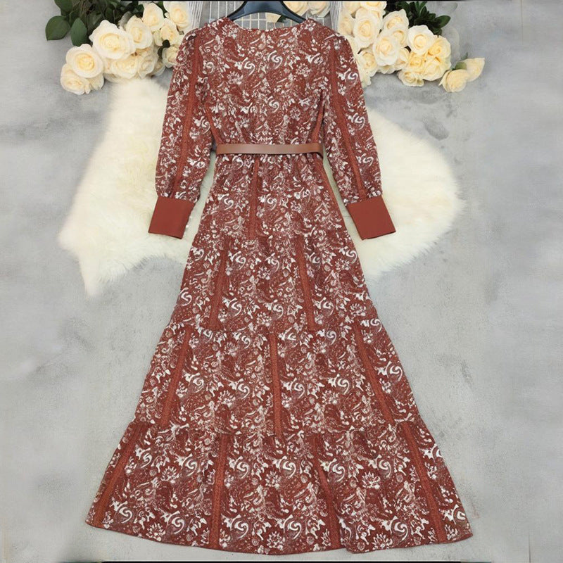 Women's Printed Fashionable V-neck Bohemian Long Dress