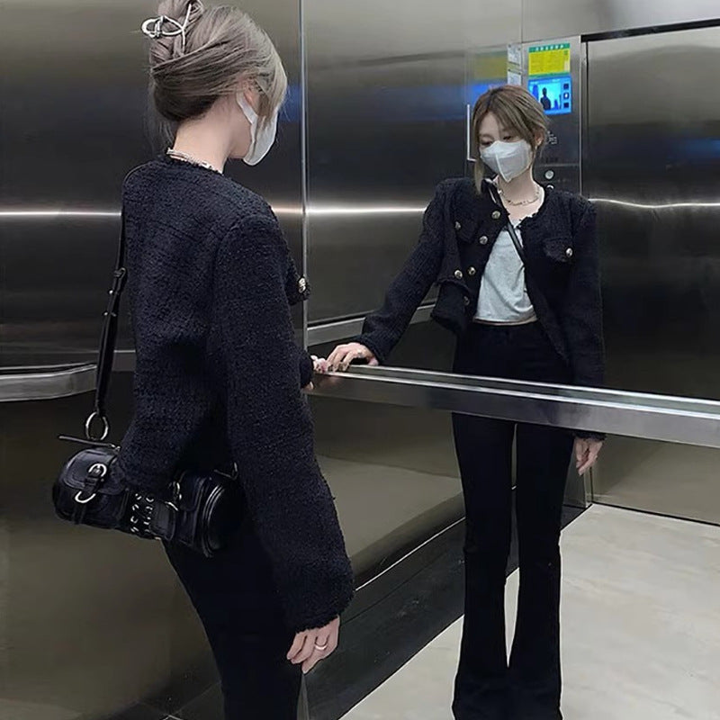 Long Sleeve Classic Style Black Short Coat For Women