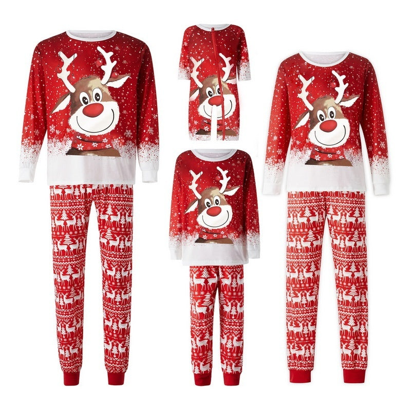 Parent-Child Two-piece Suit Elk Printing Pajamas Suit Homewear