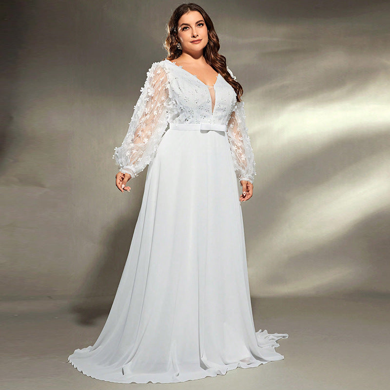 Elegant Banquet Wedding Party Waist Trimming Loose V-neck Dress