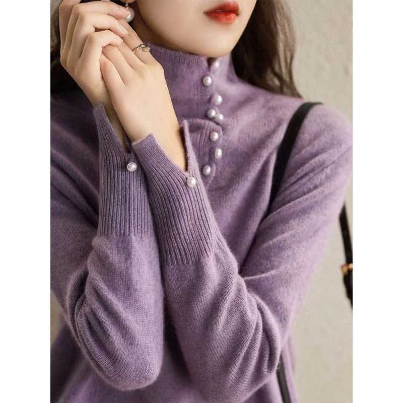 Craft Design Button Warm Turtleneck Comfortable Sweater For Women MLZY84274