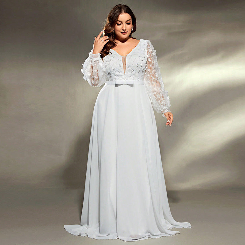 Elegant Banquet Wedding Party Waist Trimming Loose V-neck Dress