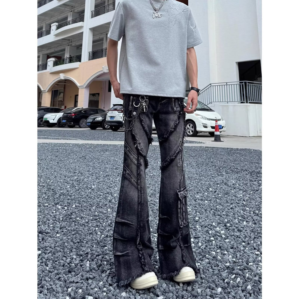 High Street Fan Color Jeans Women's Multi-pocket