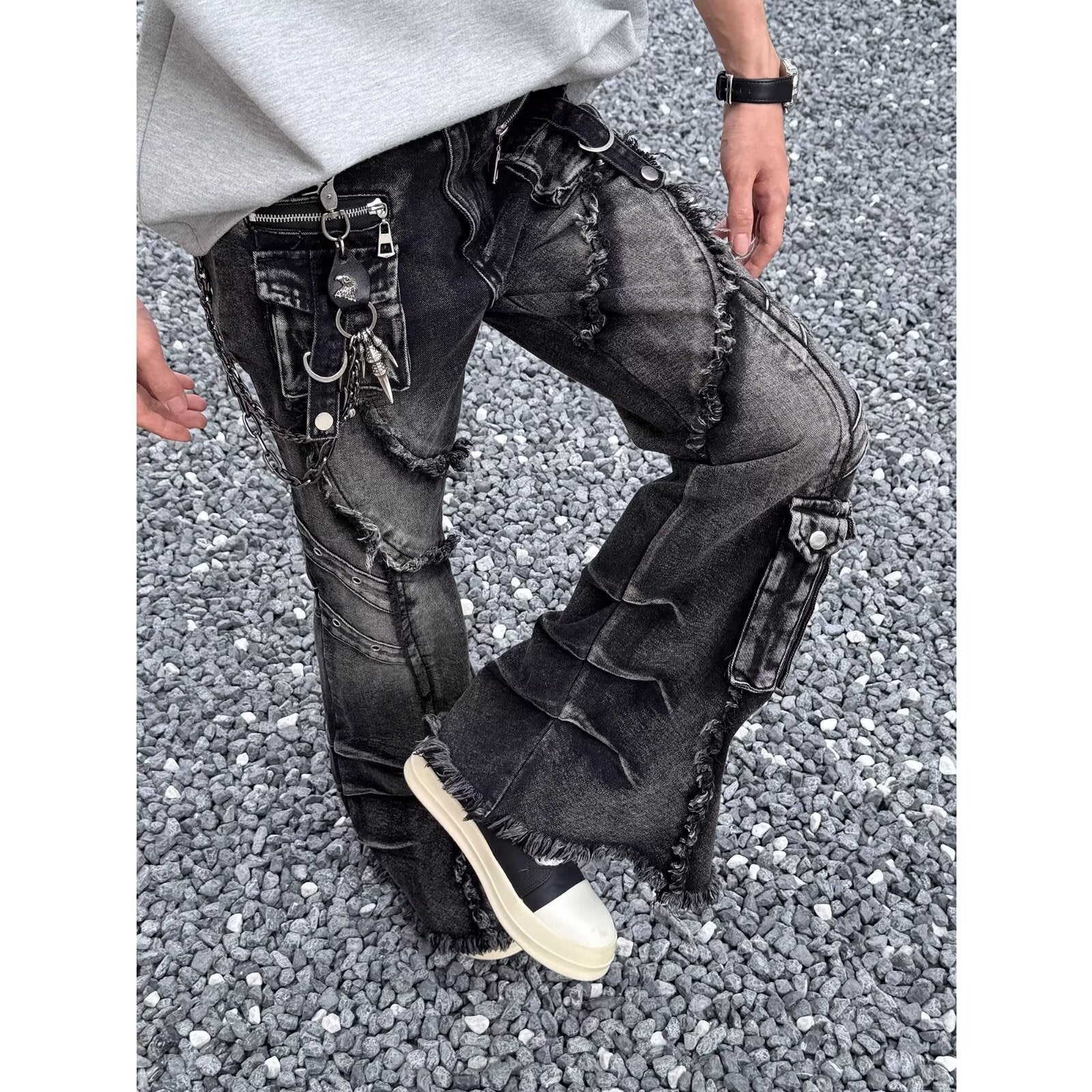 High Street Fan Color Jeans Women's Multi-pocket