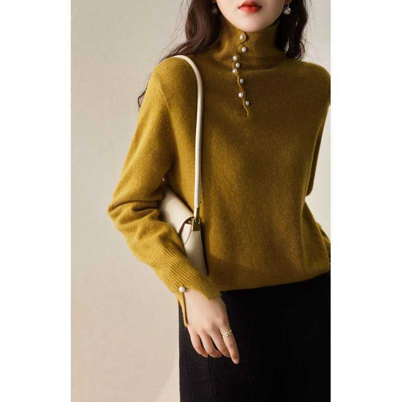 Craft Design Button Warm Turtleneck Comfortable Sweater For Women MLZY84274