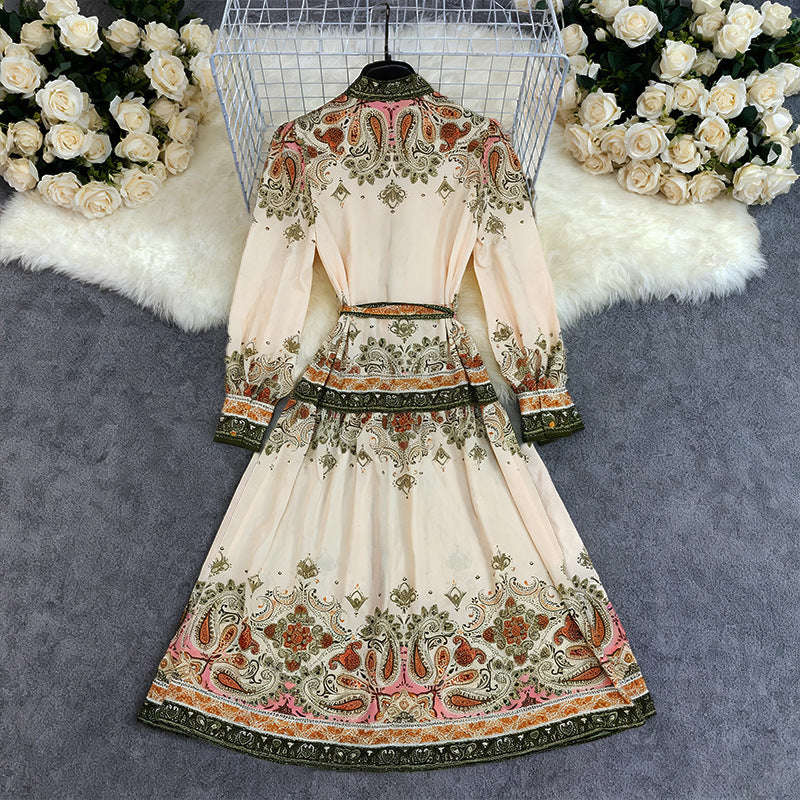 Women's Printed Long-sleeved Boho Dress