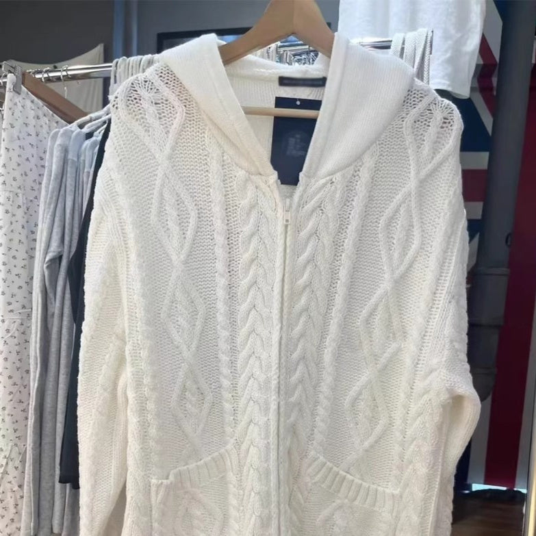 Retro Twist Hooded Women's Loose-fitting Versatile Sweater Zipper Jacket