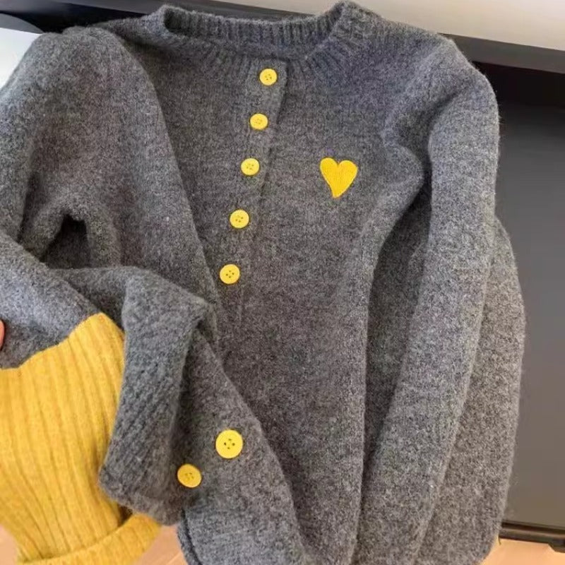 Preppy Style Love Embroidered Knitted Cardigan For Women