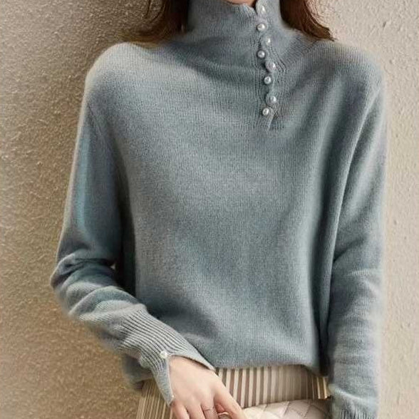 Craft Design Button Warm Turtleneck Comfortable Sweater For Women MLZY84274