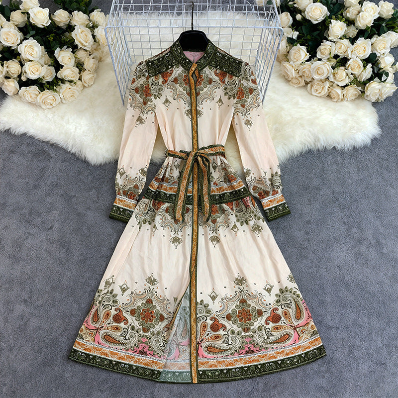 Women's Printed Long-sleeved Boho Dress