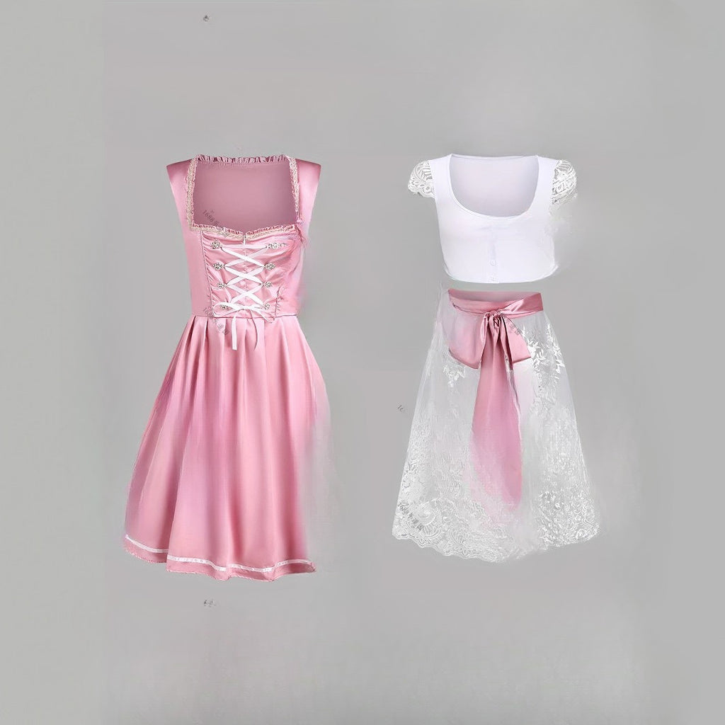 Munich Beer Festival Lace Flower Mid-length Dress 3-piece Set