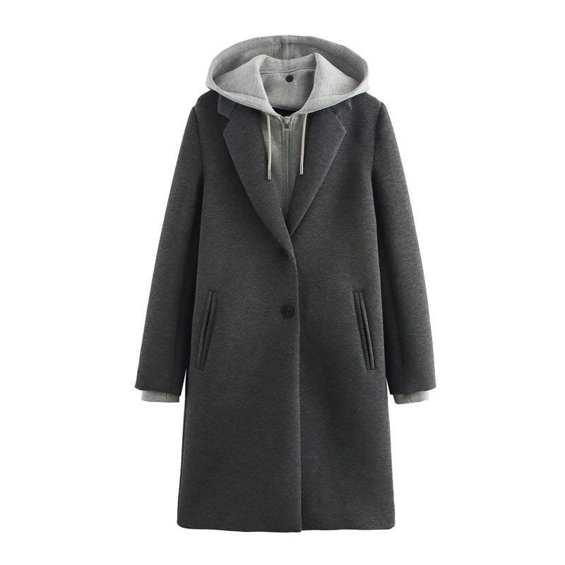 Detachable With Coat And Cap Stitching Coat For Women