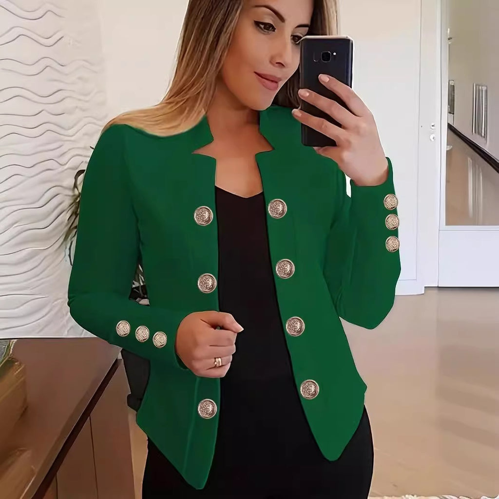 Women's Cuff Button Small Suit Double Buckle Cardigan Top