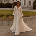 Bridal Chiffon Deep V Satin Long Sleeve Light Yarn Gown