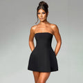 Women Mini Dress, Strapless Backless Solid Slim Fit A-line Summer Tube Clubwear