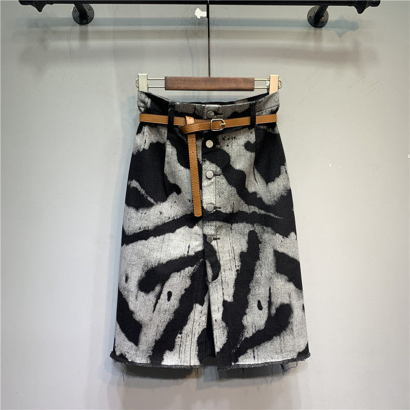 Tie-dyed High Waist Stretch Denim Skirt