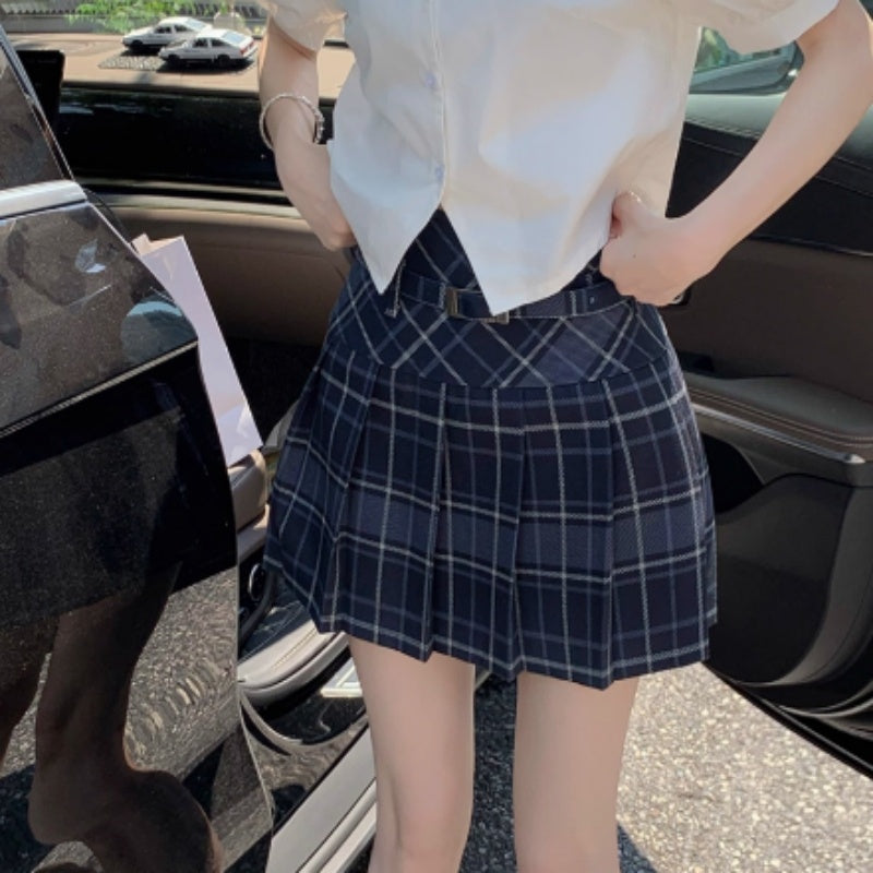 Retro Large Size High Waist College Style A- Line Pleated Skirt