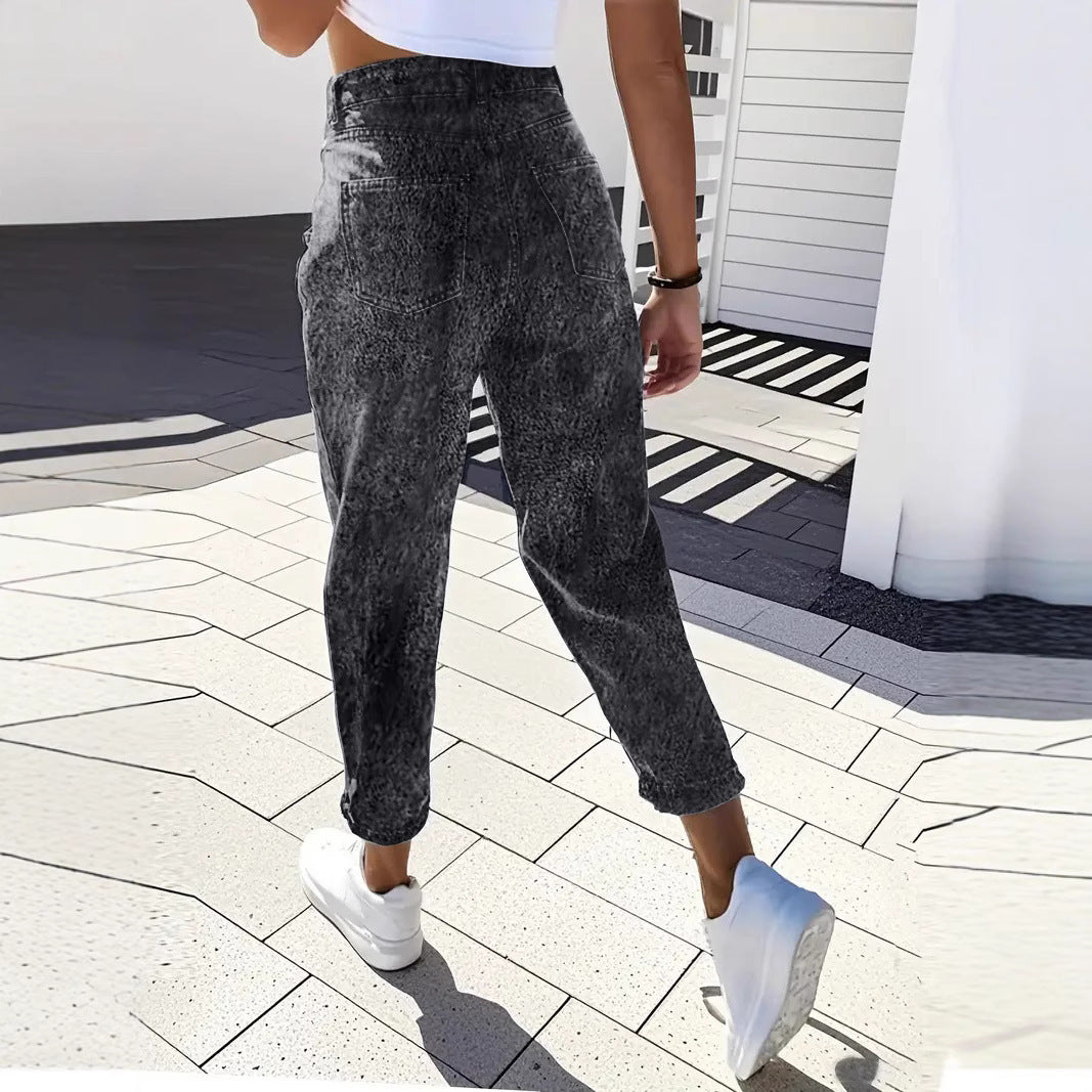 Plus Size Women's Fashion Stretch Tapered Pants Retro Washed Denim