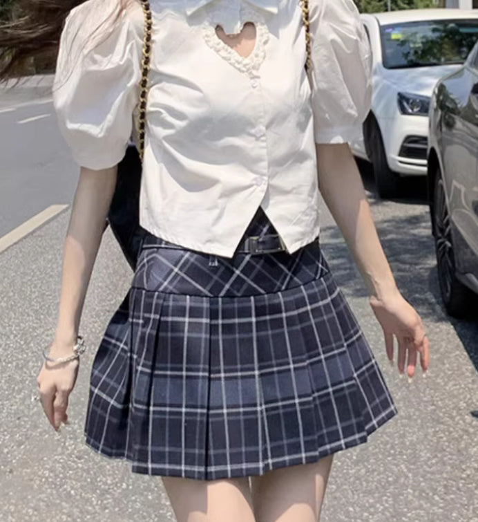 Retro Large Size High Waist College Style A- Line Pleated Skirt