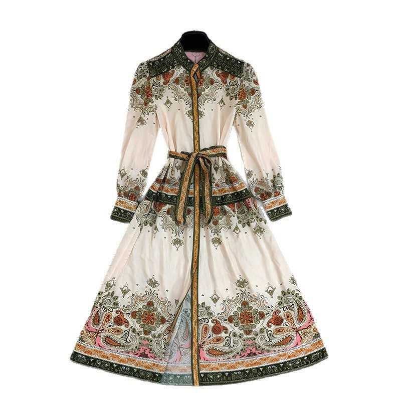 Women's Printed Long-sleeved Boho Dress