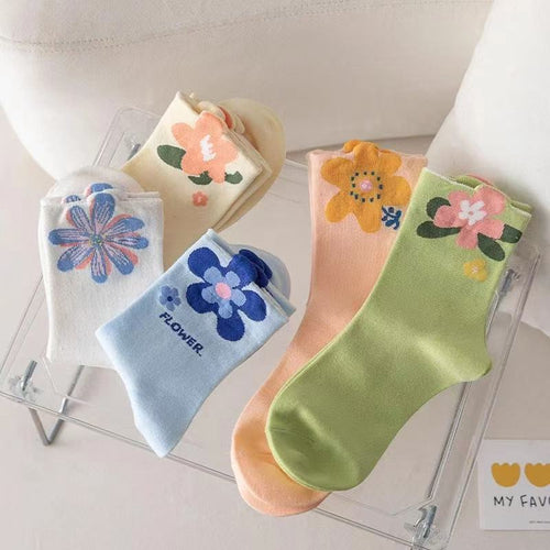 Colorful Flowers Tube Socks Japanese Cute Style Students' Socks