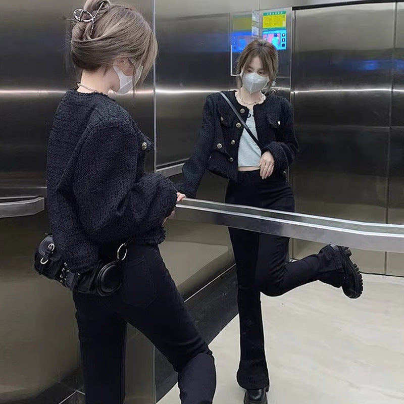 Long Sleeve Classic Style Black Short Coat For Women