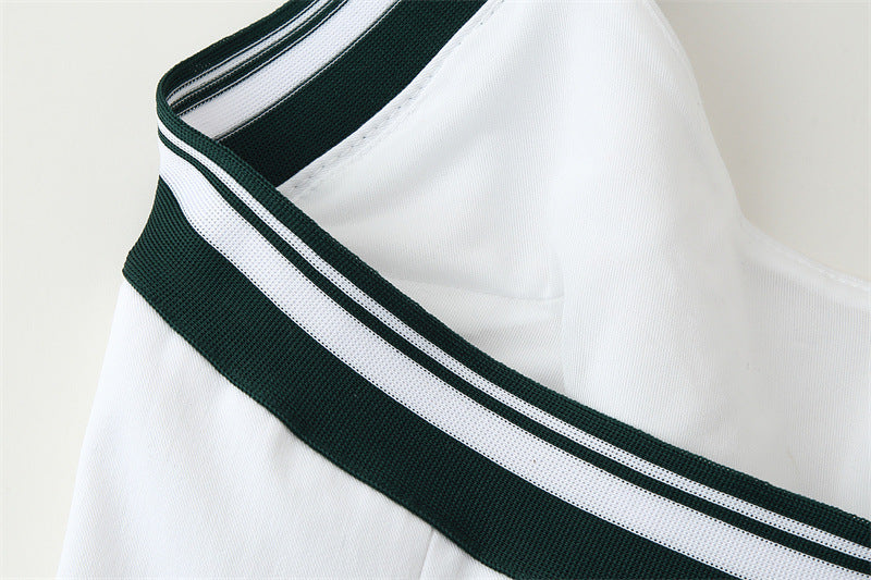 Women's Patchwork Stripe Rib Hanging Collar Backless Top